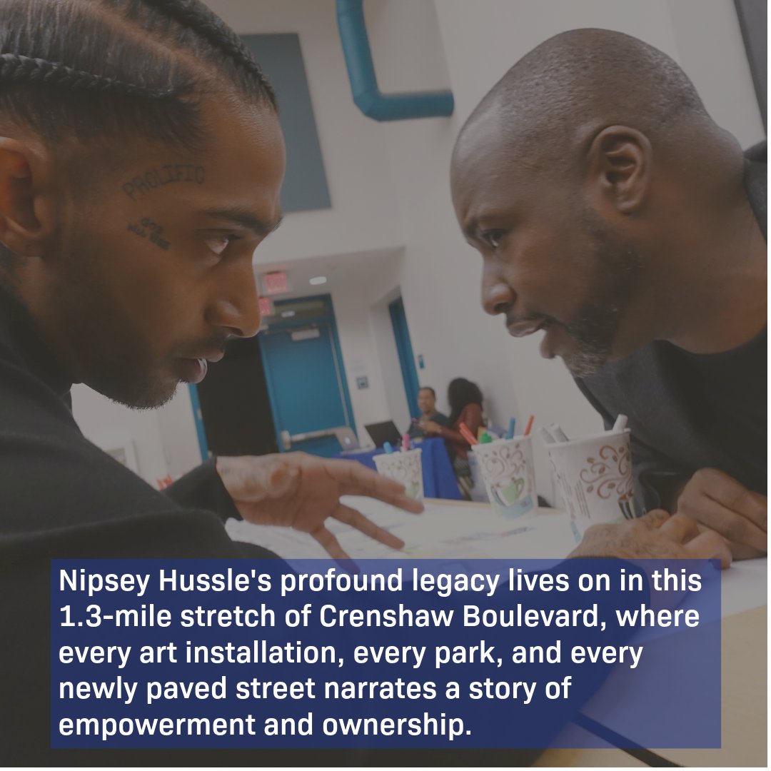 Born from the dreams of a visionary, Destination Crenshaw stands as a beacon of cultural pride and community resilience. 

Nipsey Hussle's profound legacy lives on in this 1.3-mile stretch of Crenshaw Boulevard.