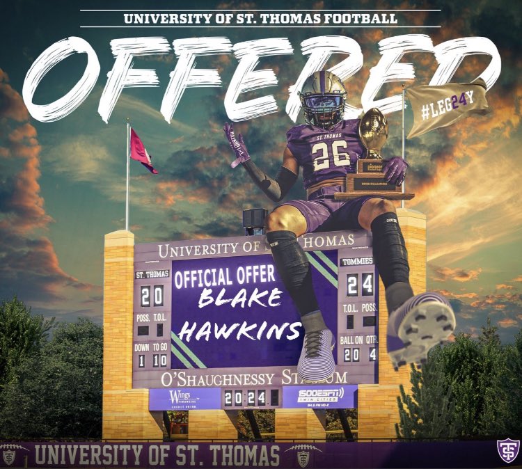 Beyond thankful to have received my second Division 1 offer from <a href="/UST_Football/">St. Thomas Football</a> 💜🤍

Thank you <a href="/CoachDodson13/">Coach Dodson 🏈 🗺️🧗🏿‍♂️🏆</a> ‼️