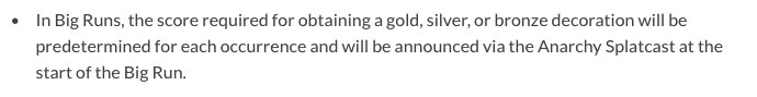 OatmealDome's tweet photo. [Splatoon 3]

The Big Run reward system will be changing in 6.0.0.

It will no longer be based off percentiles. Instead, pre-determined Golden Egg counts will be used.

The required eggs for each tier in the upcoming BIg Run can be found in the quoted tweet (thanks @Coxxs). https://t.co/ygXIWNO8cl