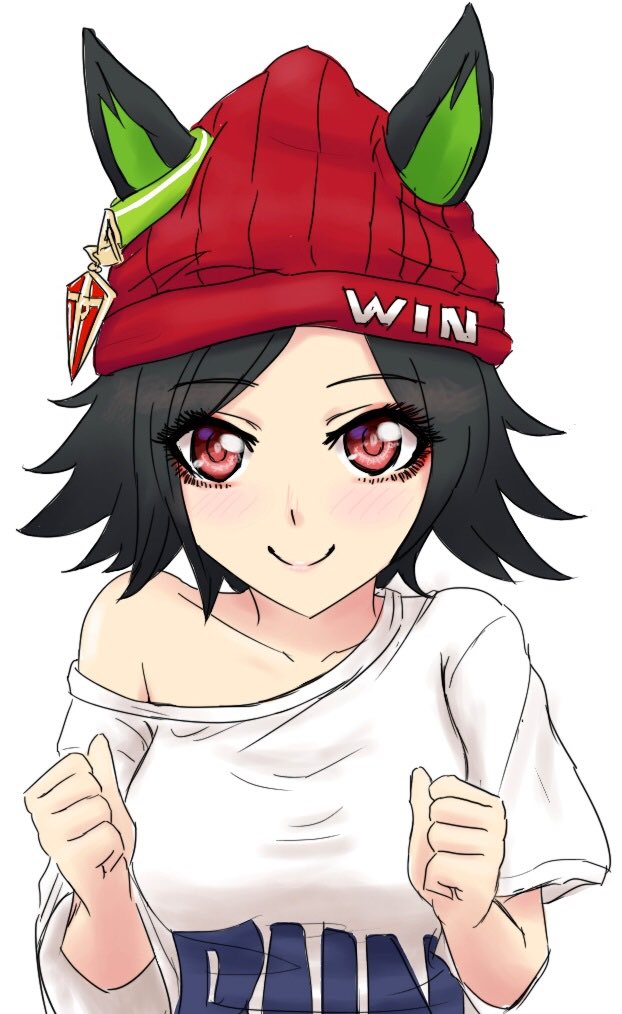 winning ticket (umamusume) 1girl solo smile hat animal ears shirt black hair  illustration images