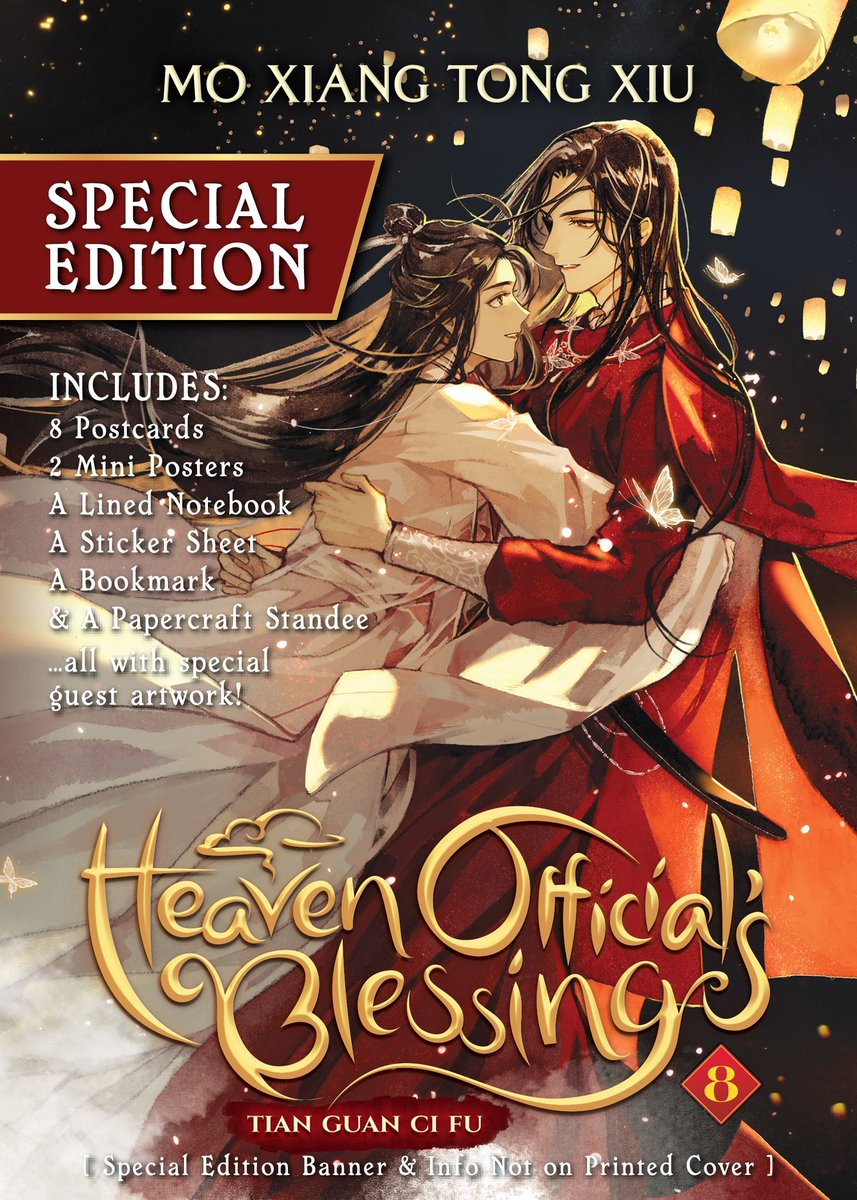 HEAVEN OFFICIAL’S BLESSING: TIAN GUAN CI FU (NOVEL) Vol. 8 (Special Edition)

One printing only! Regular Edition of the book + postcards, posters, stickers, lined notebook, bookmark, and papercraft standee—w/ special guest art! #SevenSeasDanmei

OUT TODAY:
sevenseasdanmei.com/#hob8