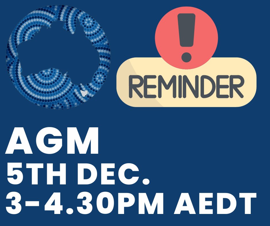 The AFSS 2023 AGM will be held online on Tuesday the 5th of December from 3pm-4.30pm AEDT. Please note the time zones carefully: VIC, NSW, TAS, ACT: 3.00pm QLD: 2.00pm WA : 12pm NT : 1.30pm SA: 2.30pm (1/2)