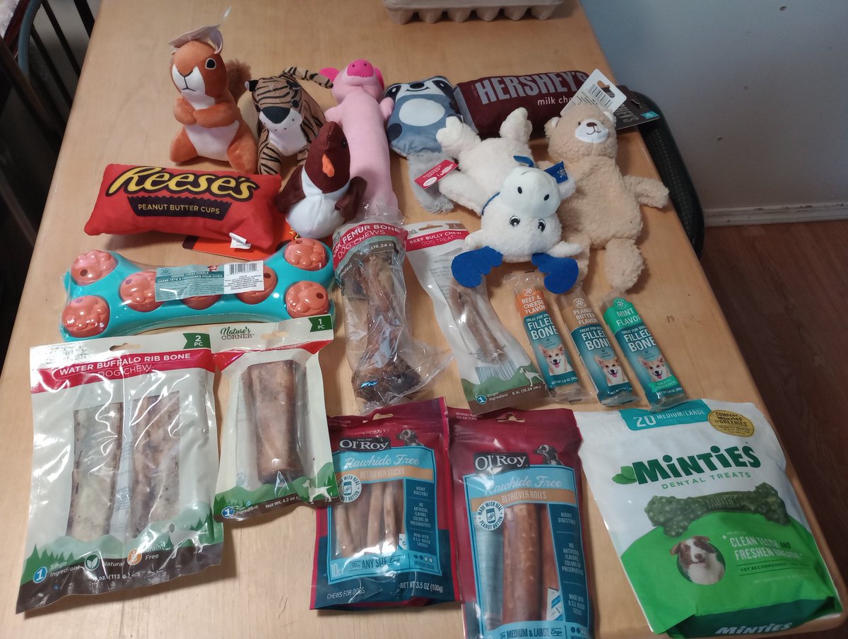 yourstruleyyour's tweet photo. Shhh 🤐🤫 don't tell the doggos what they're getting for Christmas 🎄🎁 

Don't worry, Raven will be getting an actual stocking this year when we go to get our Christmas tree 🎄

 I just got excited to start filling their stockings 😜 
#spoileddogs #myfurkids #notevendoneyet https://t.co/cY4vxj57Rc