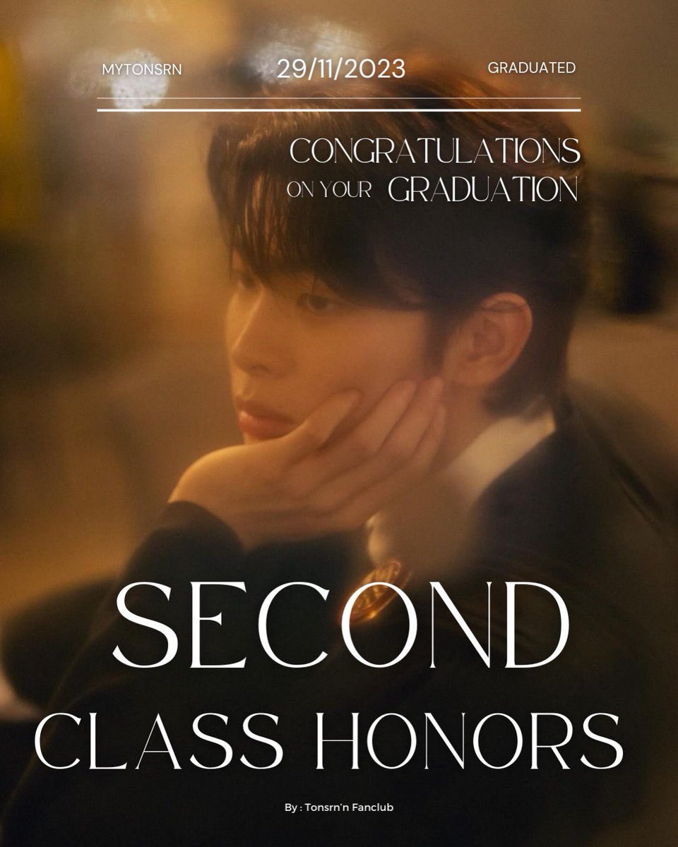 ยินดีกับเกียรตินิยมอันดับ 2 ด้วยนะครับ 
ยินดีกับความสำเร็จอีกขั้นของต้นด้วย หลังจากนี้ขอให้ประสบความสำเร็จกับทุกอย่าง มีความสุขกับเส้นทางในวันข้างหน้า เราจะคอยซัพพอร์ตต้นอยู่ตรงนี้เสมอนะ🎓🎉

#PunditTonSaran