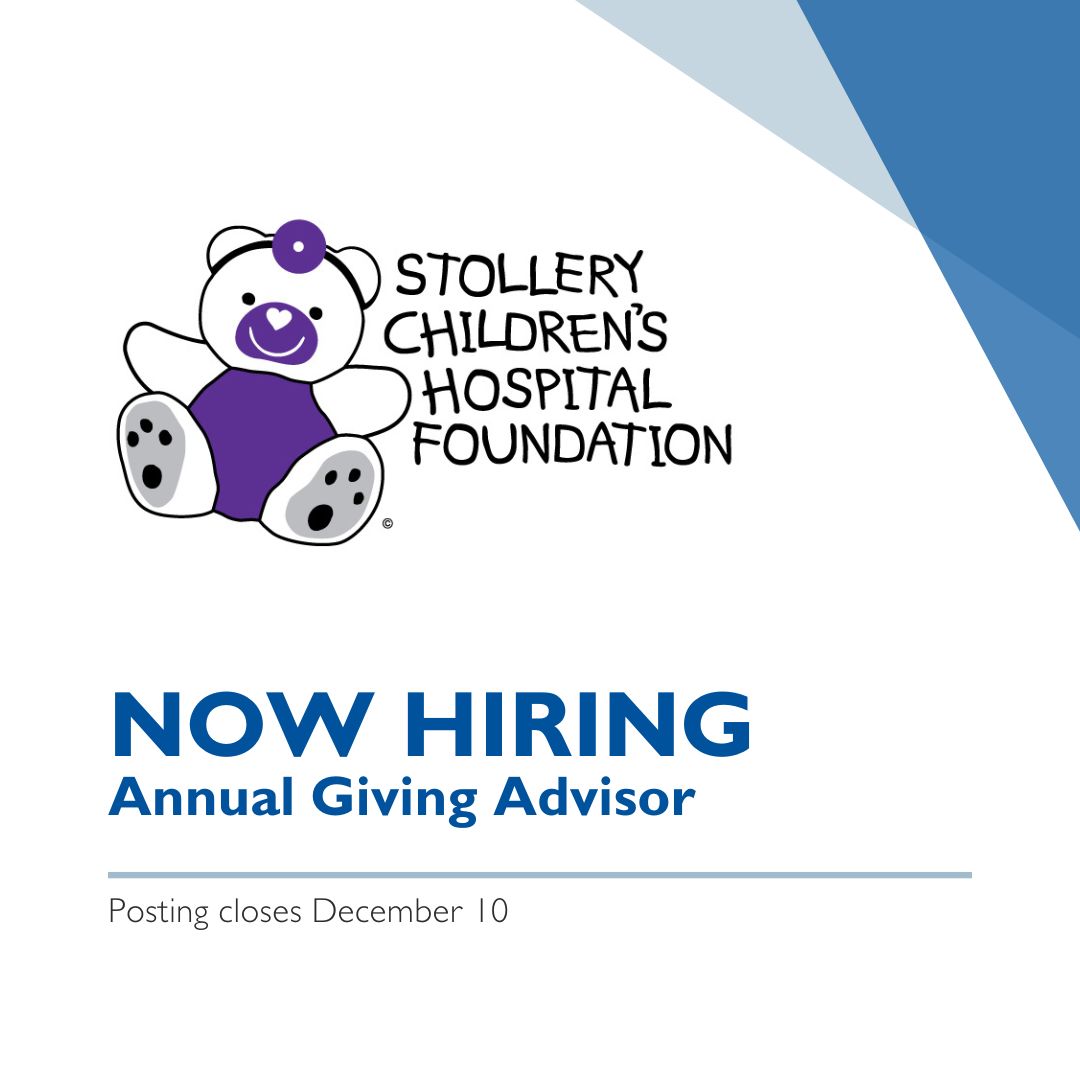 🤩 CAREER OPPORTUNITY! The Stollery Children's Hospital Foundation is looking for their next annual giving advisor. All the details, including salary range, can be found here: buff.ly/3GiIpxQ