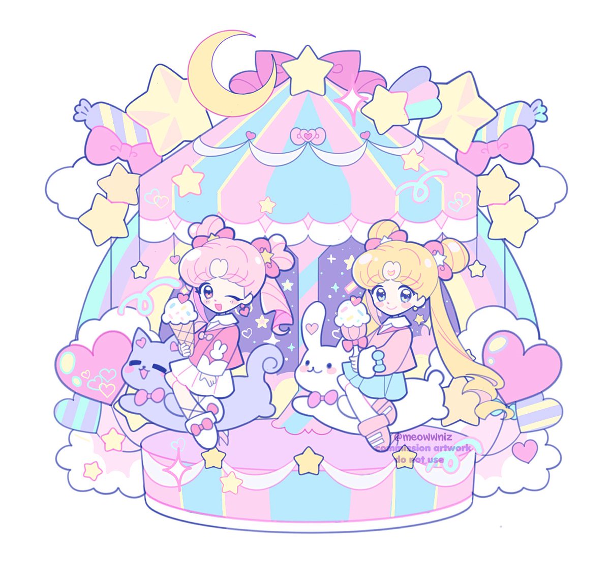 chibi usa ,tsukino usagi multiple girls 2girls blonde hair double bun food skirt hair bun  illustration images