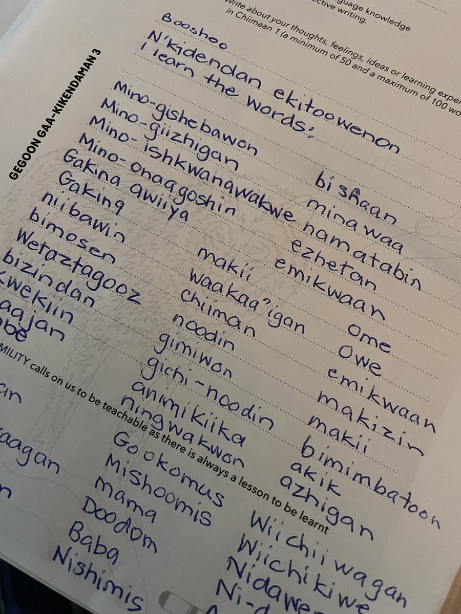 Working on Ojibway language assignment. Miigwech to <a href="/MatawaFNM/">Matawa ᒪᑕᐧᐊ</a> for the amazing program ♥️