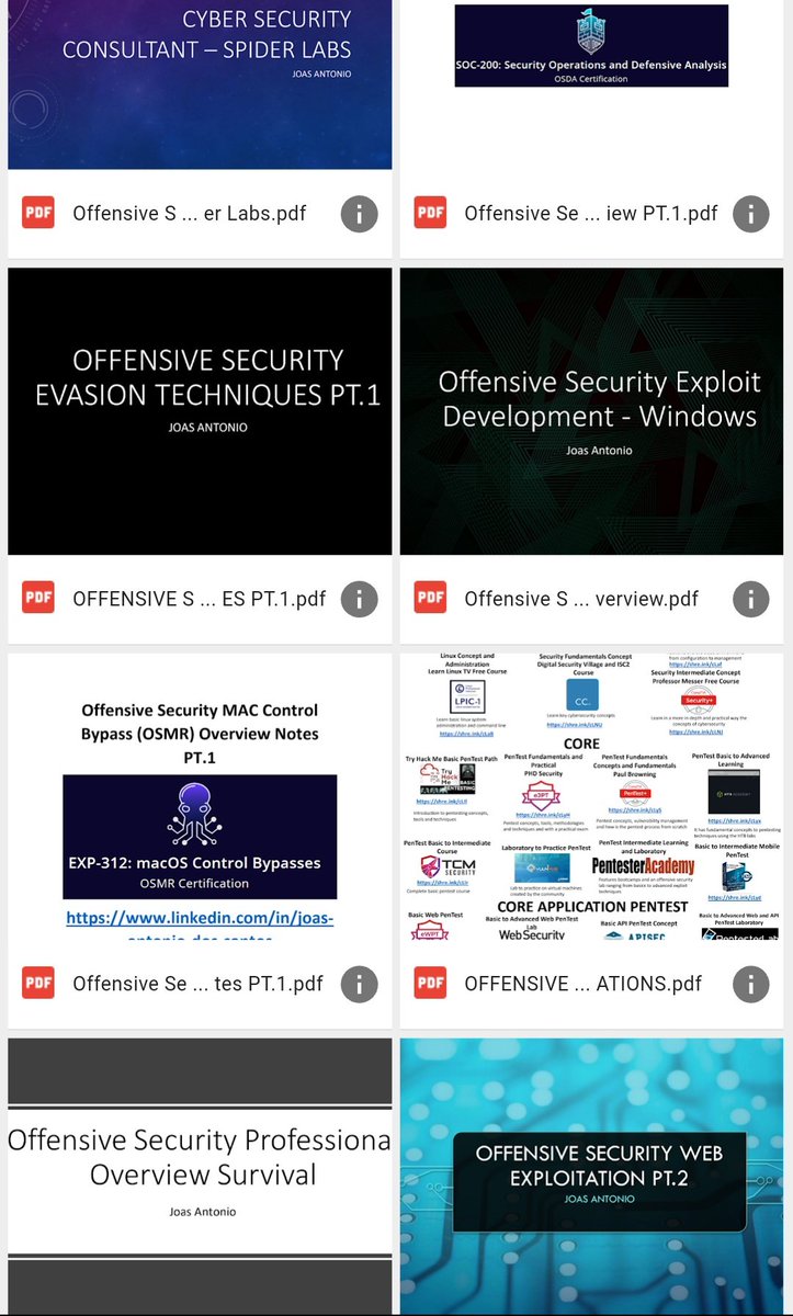 Hey, hackers! 👋🏻

I hope this note is bookmarked on your belt! 
It contains awesome pdfs including: 

- Red team Operations
- Reverse engineering content
- Red Team x Blue team
 - Practical social engineering
- Windows Privilege escalation 
- AD, &amp; Road to OSCP 
- JR to