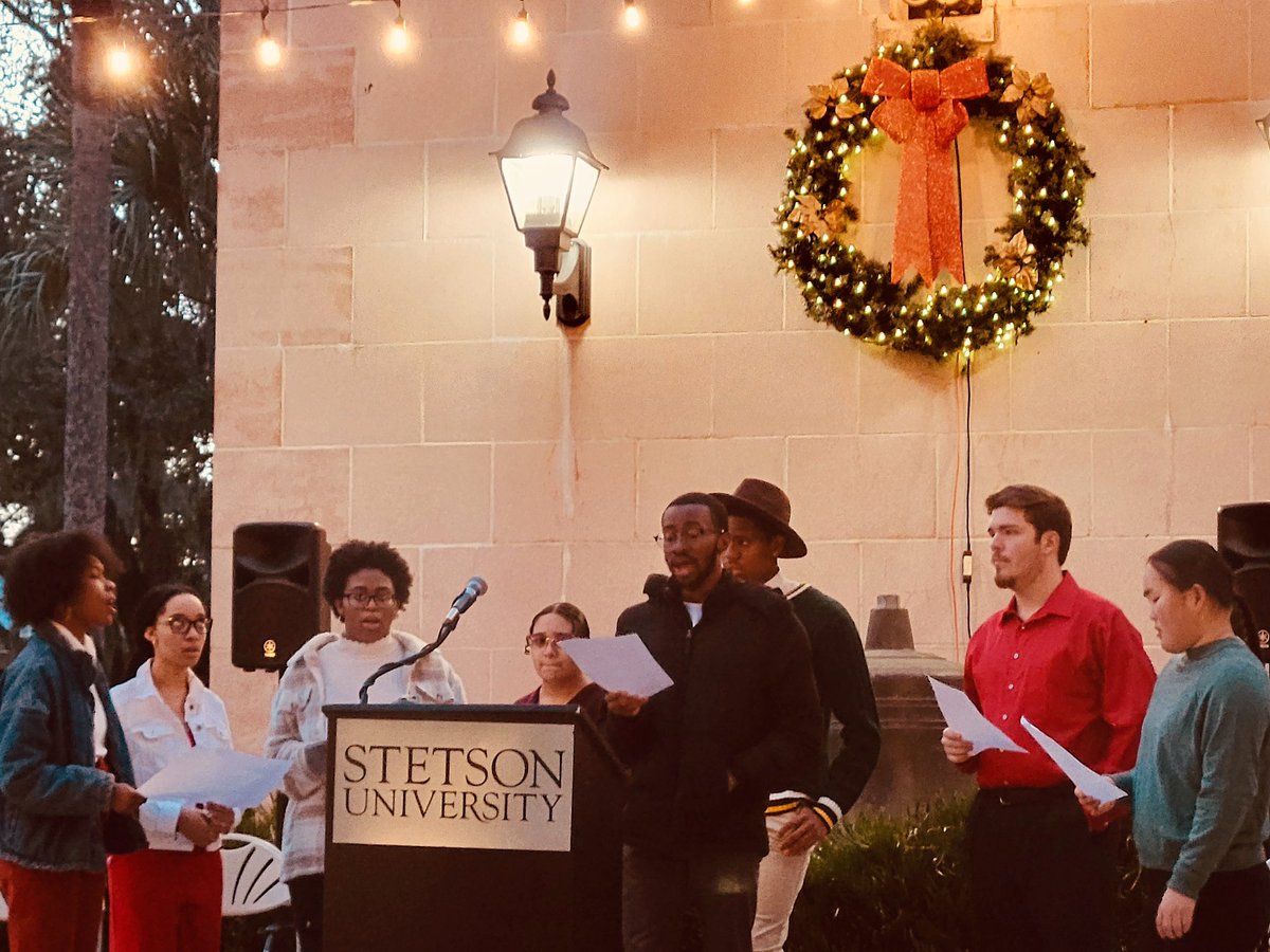 rev_tcj's tweet photo. Tonight, we celebrated the 75th annual Yule Log Lighting Ceremony at @stetsonu . We celebrated light entering the world and reminded ourselves of the light we each are. Pictured is the Stetson Gospel choir singing a medley before an evening of community singing. Grateful! https://t.co/QuZQY9bbdg