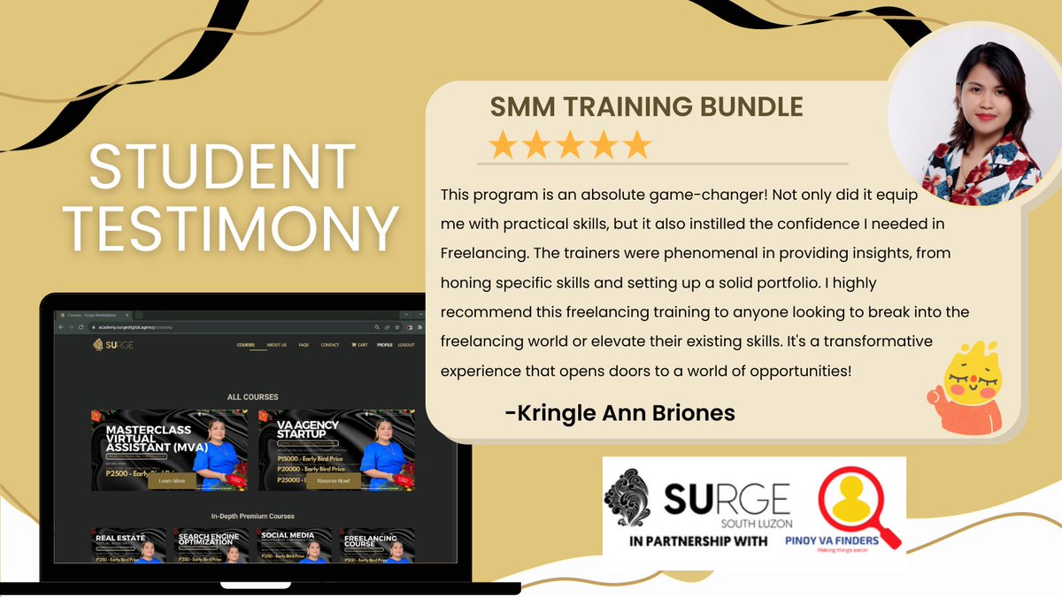 Thrilled to share this fantastic review from one of our students about our freelancing training!
Thank you for sharing your incredible experience! Have you also benefited from our training? We'd love to hear your story! Share in the comments below. 💬 #Surgemarketplace #SMM