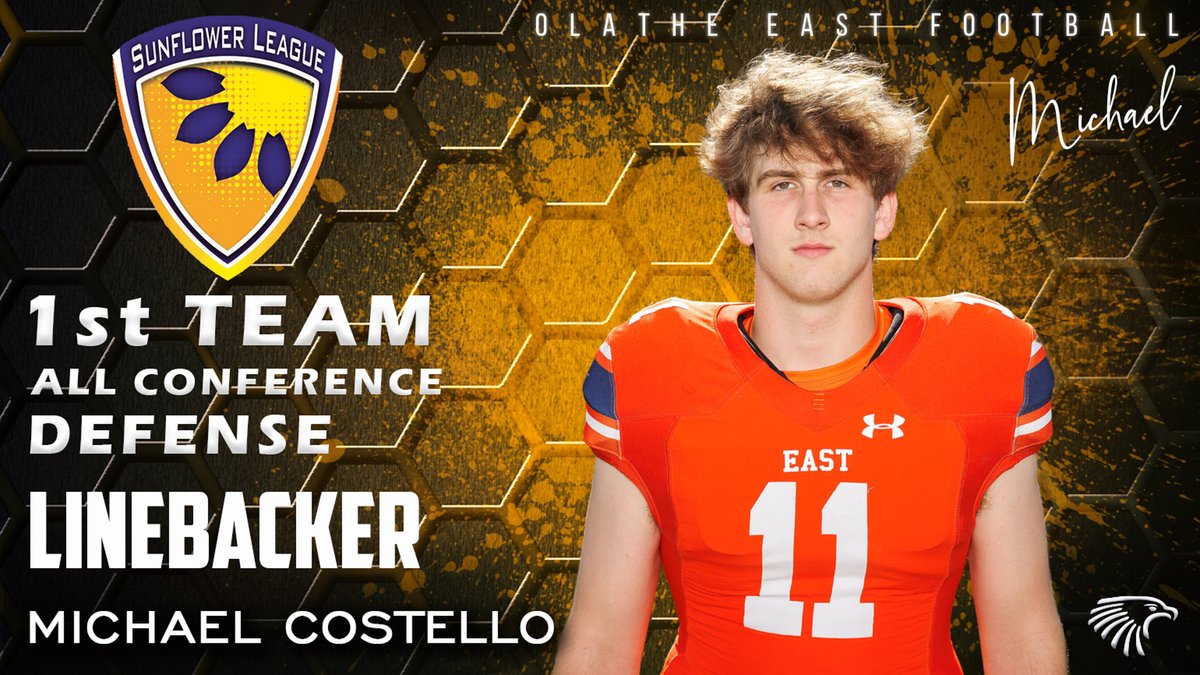 Michael Costello, Congratulations on being named 1st Team All-Sunflower League linebacker.
<a href="/MACostello5/">Michael Costello</a>