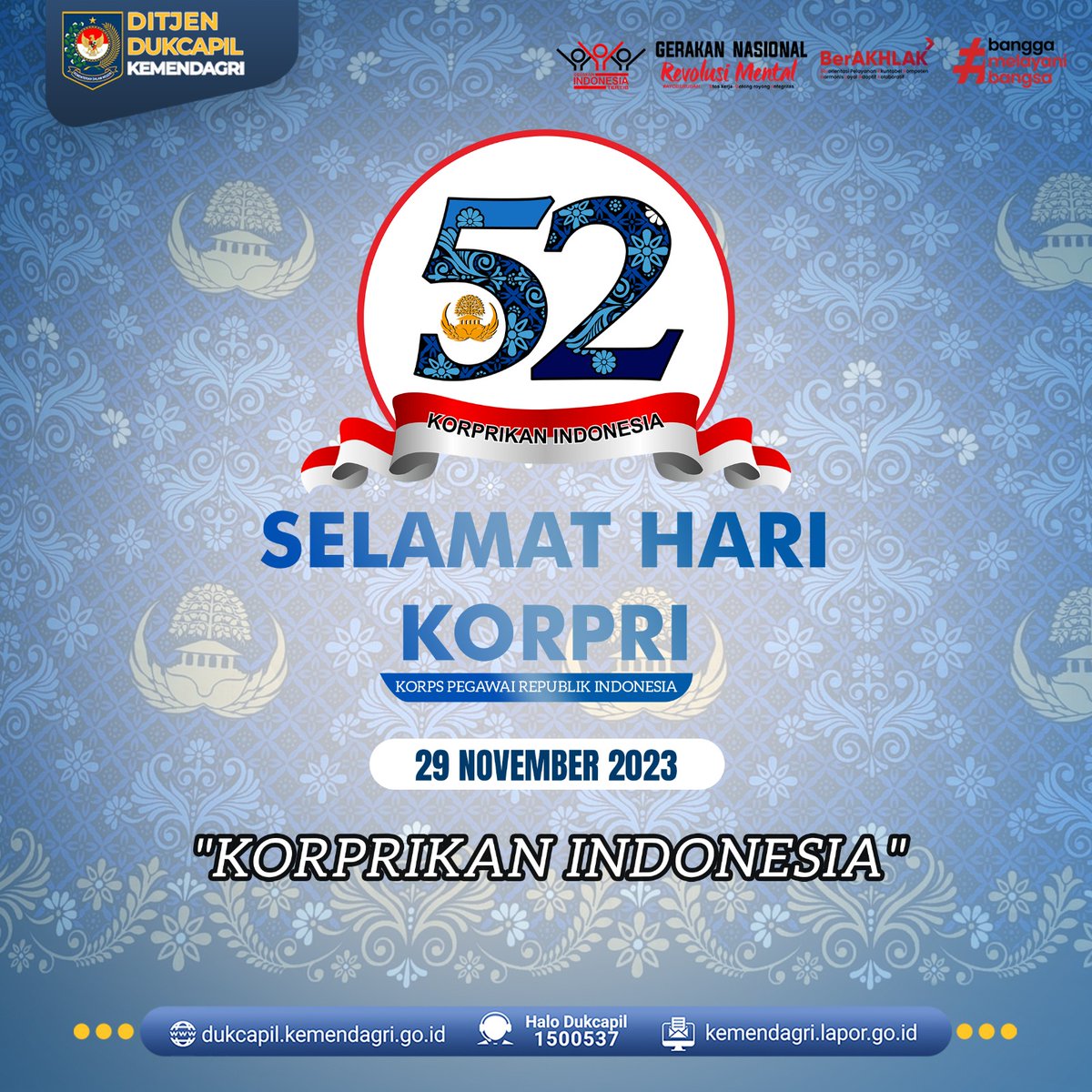 Selamat Hari Korps Pegawai Republik Indonesia, ASN Netral Pemilu Damai 🇮🇩🇮🇩🇮🇩 #hariKorpri2023 #dukcapilkemendagri #dukcapilPrima #IndonesiaMaju