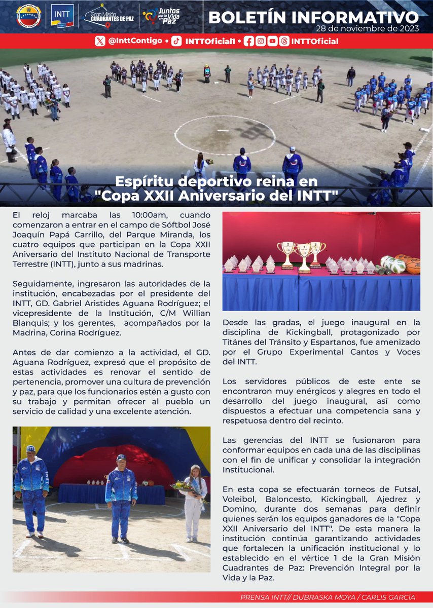 #BoletínInformativo| Espíritu deportivo reina en "Copa XXII Aniversario del INTT"
#VenezuelaEsEsequibo