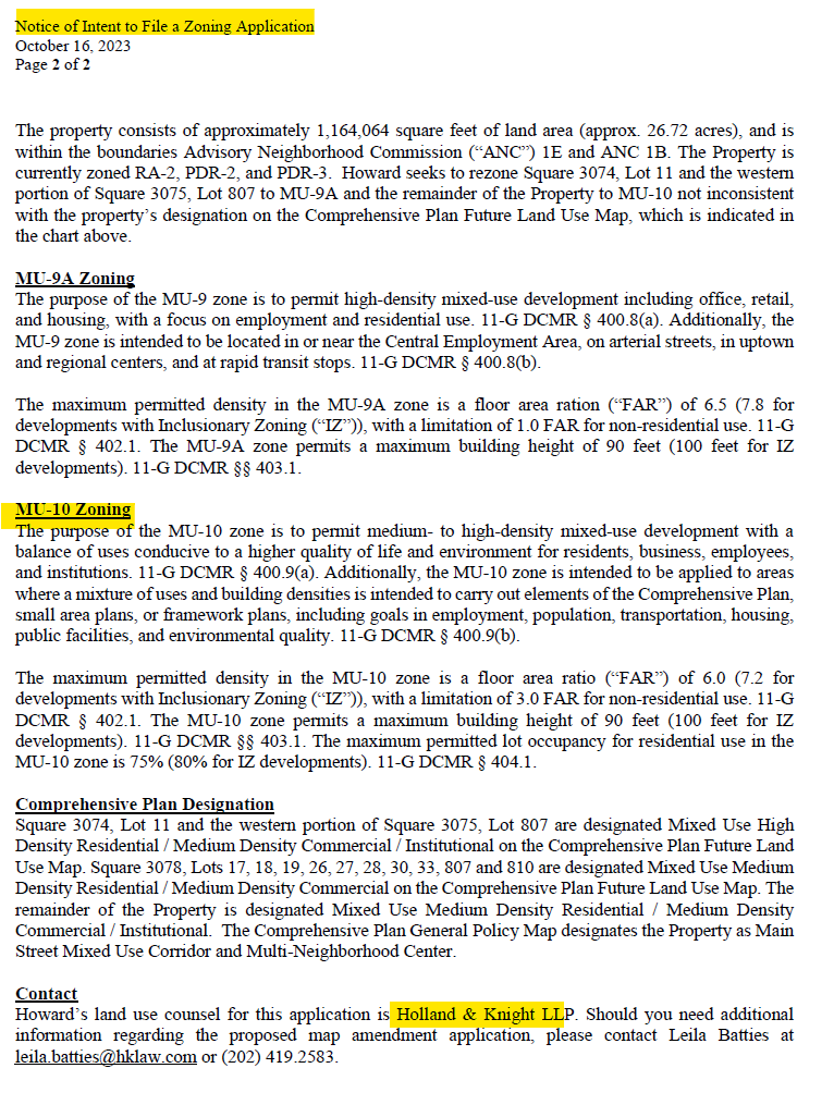 ScottRobertsDC's tweet photo. see this two-page Notice of Intent for @HowardU's pursuit of upzoning of east side of Ga Ave NW from Euclid down to Fla Ave NWQ, impacting @LeDroitParkDC
plans to upzone the hospital site to MU-10; no zoning hearing date
@holland_knight
#HowardForward @ANC1B
#BloomingdaleDC