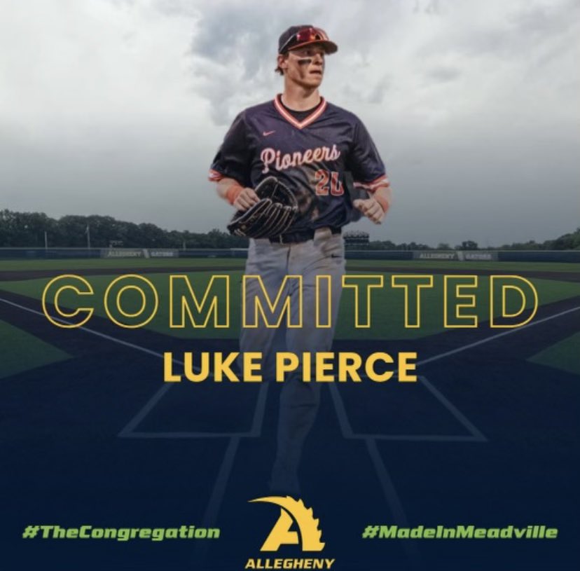 Luke Pierce (@lukepie728) on Twitter photo Very blessed and excited to announce that I will be furthering my academic and baseball career at Allegheny College. I want to thank God, my family, coaches, and teammates who have helped me reach this point. #GoGators <a href="/ACGatorbaseball/">Allegheny College Baseball</a> <a href="/PatriotHitSquad/">Patriot High School Baseball</a> <a href="/GMBL_Travel/">GMBL Travel</a> <a href="/rd_baseball/">R&D Baseball</a> Very blessed and excited to announce that I will be furthering my academic and baseball career at Allegheny College. I want to thank God, my family, coaches, and teammates who have helped me reach this point. #GoGators <a href="/ACGatorbaseball/">Allegheny College Baseball</a> <a href="/PatriotHitSquad/">Patriot High School Baseball</a> <a href="/GMBL_Travel/">GMBL Travel</a> <a href="/rd_baseball/">R&D Baseball</a>