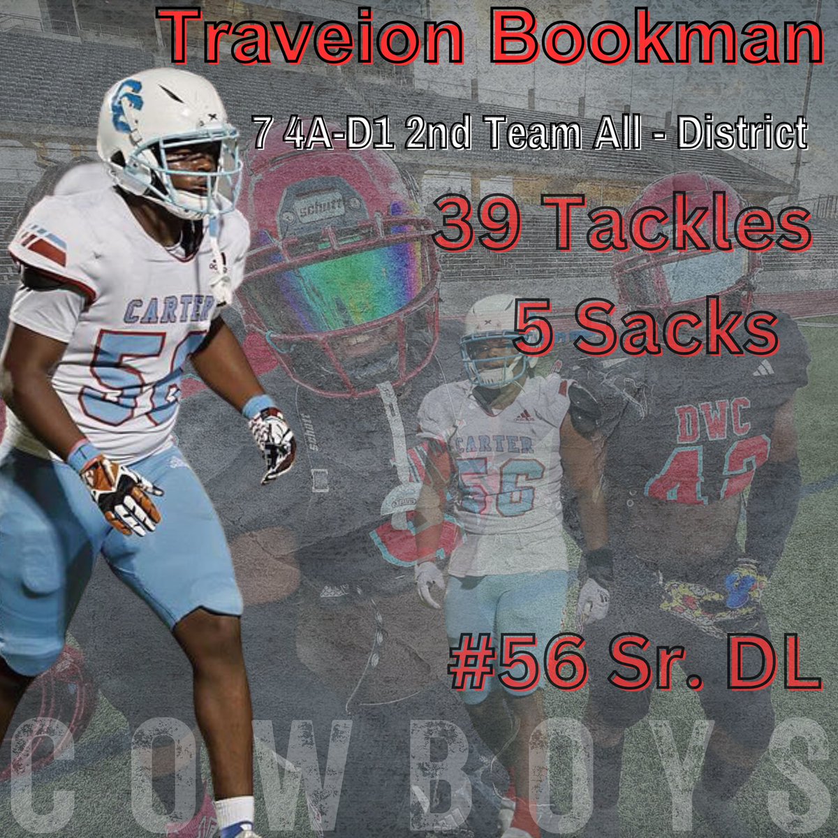 District 7-4A 
2nd Team Selection

hudl.com/video/3/169540…

<a href="/TRAE_3TIMES/">TRAIVEON BOOKMAN</a> 

High Motor, Relentless effort, and he has a Twin that’s just like him‼️