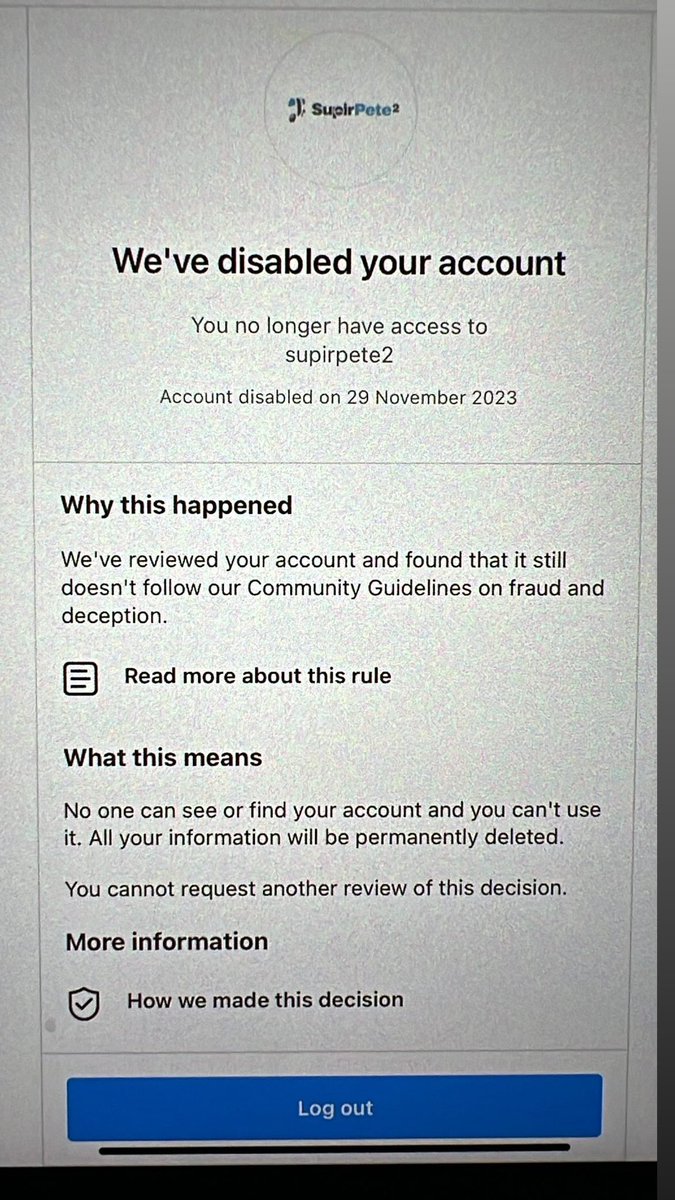 SupirPete2's tweet photo. Akun IG supirpete2 dimatikan oleh @instagram. dituduh melanggar "community guidelines on fraud and deception"

anjing. fraud mana? 🤣 https://t.co/0SSGYOunOe