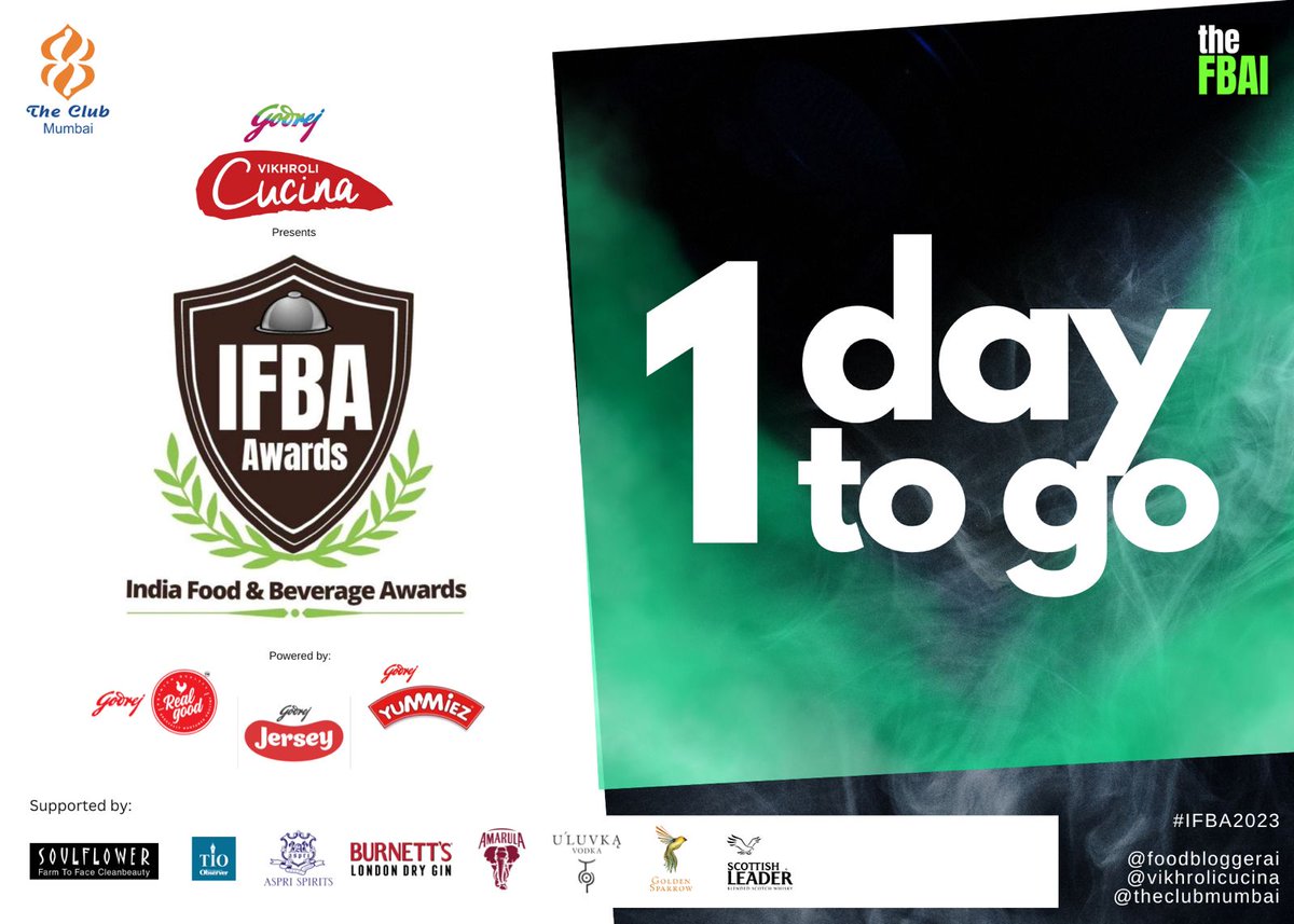 theFBAI (@thefbai) on Twitter photo Just 1-day to go!
We are pumped for #IFBA2023 Awards..are you?
#ContentCreators Time for you to shine!
Powered by
<a href="/VikhroliCucina/">Vikhroli Cucina</a> <a href="/IamSUPERCHICKEN/">Real Good Chicken</a> <a href="/GodrejYummiez/">Godrej Yummiez</a> <a href="/theclubmumbai/">theclubmumbai</a> <a href="/besoulflower/">Soulflower</a>
<a href="/AspriSpirits/">Aspri Spirits</a> <a href="/amarula/">Amarula</a> <a href="/ULuvkaVodka/">U'Luvka Vodka®</a>
<a href="/The_iObserver/">theinformativeobserver</a>
<a href="/scottishleader/">Scottish Leader</a>
<a href="/salloni/">MasalaChic</a> <a href="/rachnakp/">Ambrosia kitchen By Rachna Prasad</a> Just 1-day to go!
We are pumped for #IFBA2023 Awards..are you?
#ContentCreators Time for you to shine!
Powered by
<a href="/VikhroliCucina/">Vikhroli Cucina</a> <a href="/IamSUPERCHICKEN/">Real Good Chicken</a> <a href="/GodrejYummiez/">Godrej Yummiez</a> <a href="/theclubmumbai/">theclubmumbai</a> <a href="/besoulflower/">Soulflower</a>
<a href="/AspriSpirits/">Aspri Spirits</a> <a href="/amarula/">Amarula</a> <a href="/ULuvkaVodka/">U'Luvka Vodka®</a>
<a href="/The_iObserver/">theinformativeobserver</a>
<a href="/scottishleader/">Scottish Leader</a>
<a href="/salloni/">MasalaChic</a> <a href="/rachnakp/">Ambrosia kitchen By Rachna Prasad</a>