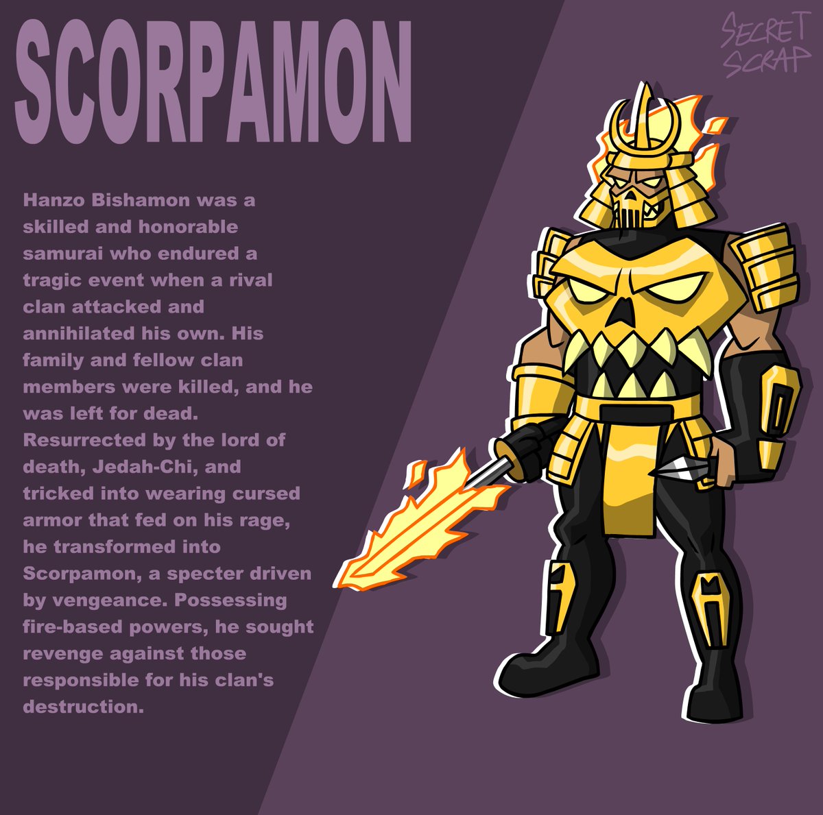 SecretScrapV2's tweet photo. Dark-Kombat: Scorpamon
An Amalgam of Bishamon from Darkstalkers and Scorpion from Mortal Kombat
#MortalKombat #MK #Darkstalkers #VampireSaviour #Capcom #Bishamon #Scorpion #CharacterDesign #Character_Design https://t.co/KeAI78QpRq