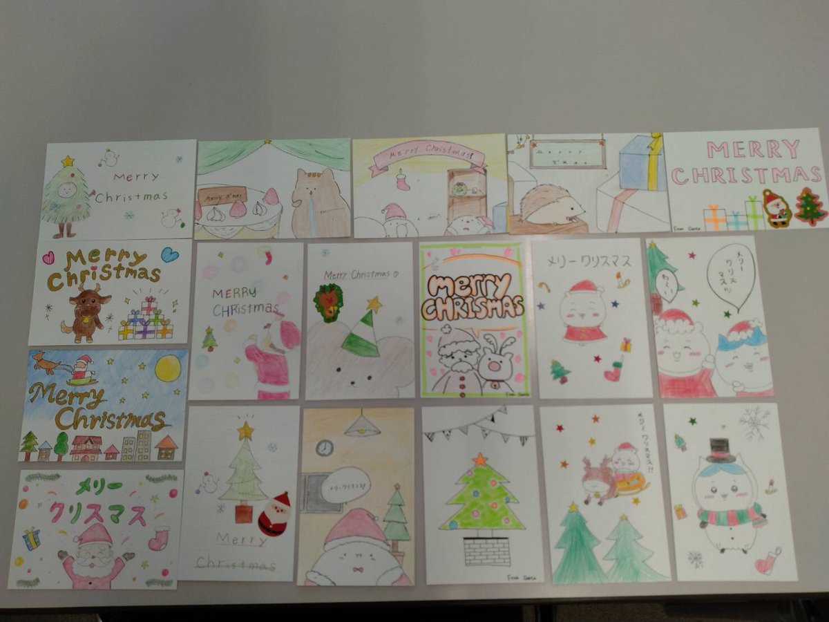 maple_call's tweet photo. 「被災地の子どもたちとの心の絆プロジェクト」の一環として手作りのクリスマスカードを送ることになりました
このカードは全国の自然災害が起きた地域の子供達向けに送られています✉️

どれも学生による手書きのクリスマスカードです*ˊᵕˋ*

#郡山女子大学
#郡山女子大学短期大学部 https://t.co/SXToSXqrWX