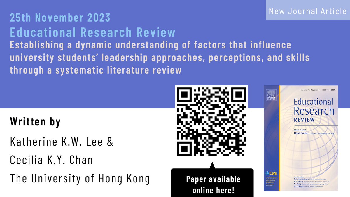 HKU TALIC (@talichku) on Twitter photo Dr. <a href="/katherinekwlee/">Katherine KW Lee</a> & Prof. <a href="/CeciliaKYChan/">Cecilia KY Chan</a> from #HKU indicated that more efforts targeting students’ #leadership skills development are needed in their new article. How should we contribute to this? Cultivating students’ sense of leadership self-efficacy is a good starting point. Dr. <a href="/katherinekwlee/">Katherine KW Lee</a> & Prof. <a href="/CeciliaKYChan/">Cecilia KY Chan</a> from #HKU indicated that more efforts targeting students’ #leadership skills development are needed in their new article. How should we contribute to this? Cultivating students’ sense of leadership self-efficacy is a good starting point.