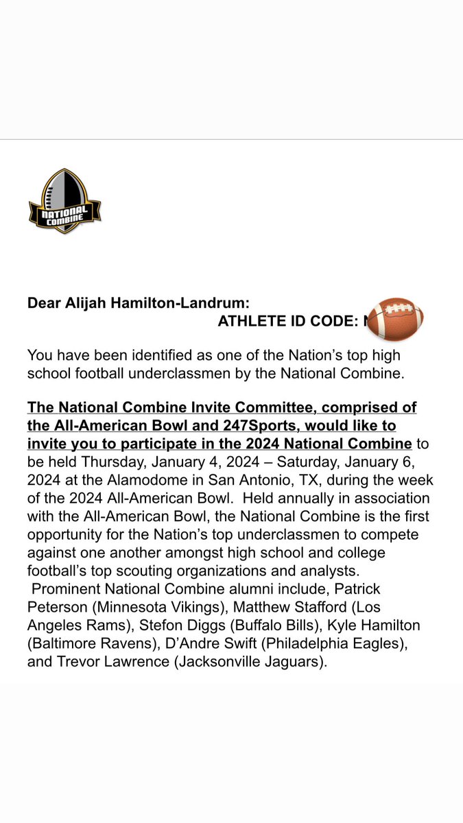 thejahfiles's tweet image. Thank you @NationalComb1ne committee for this invite and opportunity to compete against some of the best players in the nation. I’m very grateful and honored @AABonNBC @LauerFBU @AWilliamsUSA @JohnSchmidAAB @ErikRichardsUSA #appreciative #c/o2027