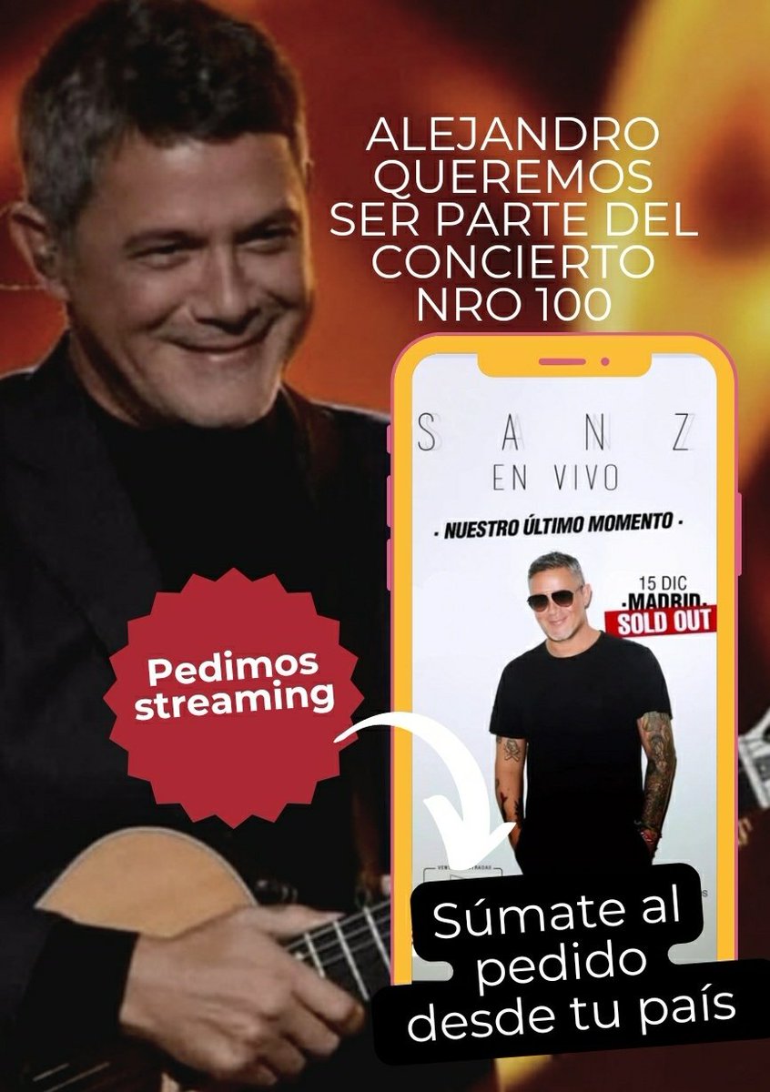 alely0371's tweet photo. QUEREMOS ser parte del concierto  1️⃣🌍🌍 el pr��ximo 15 de diciembre en Madrid 

¿Hay Streaming para los que estamos lejos? 🙏😍 

SUMATE AL PEDIDO @ a @AlejandroSanz y pone la bandera de tu país 🥰

#AlejandroSanz #OficialFams #NuestroÚltimoMomentoStreaming #HazQueSuceda https://t.co/uPNskeJ0Q0