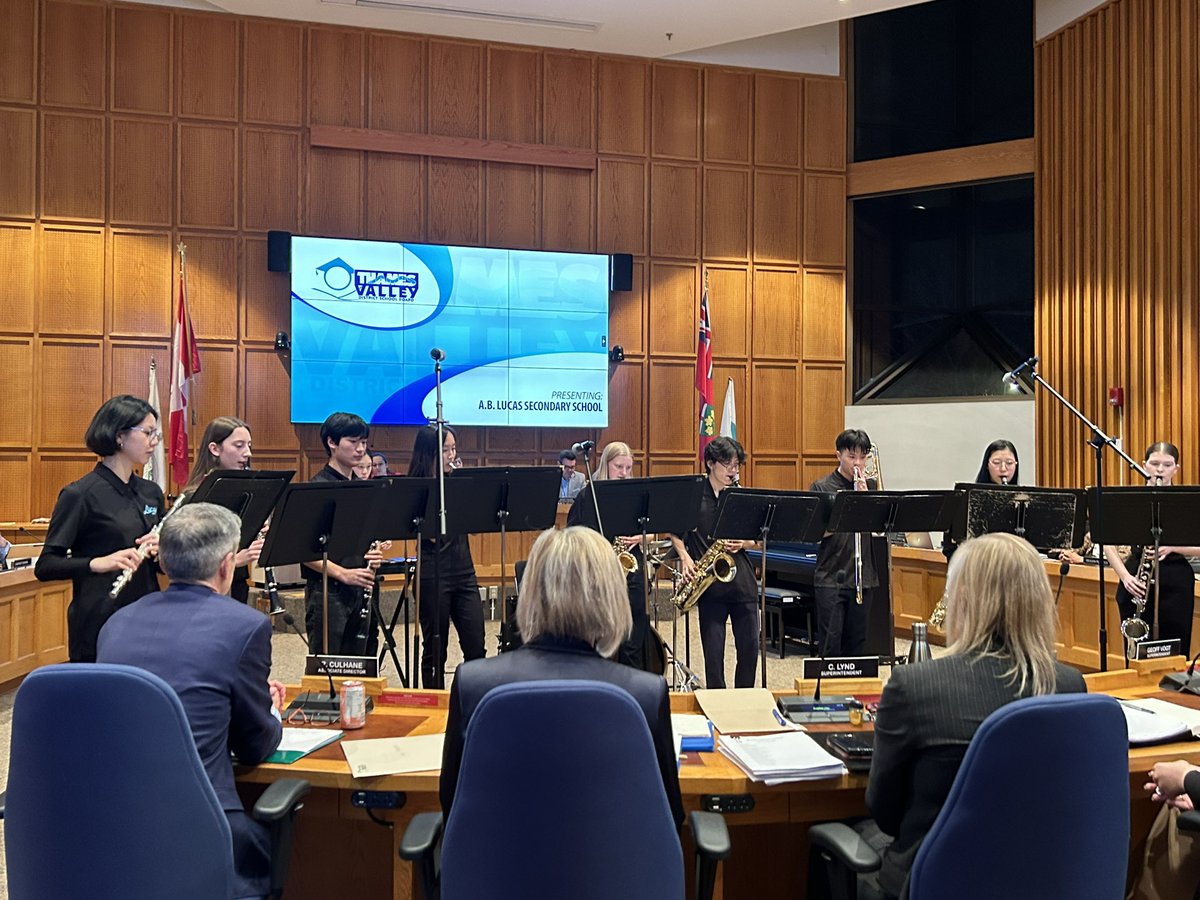 buildershe's tweet photo. Thank you to the student-led ensemble from @ABLucasVikings for their incredible performances tonight at the @tvdsb Inaugural Board meeting! Thank you @ABLucasMusic1 staff for your support of our student musicians! @TrusteeMLarsen @losbourn2 https://t.co/lxoXxU0ybx