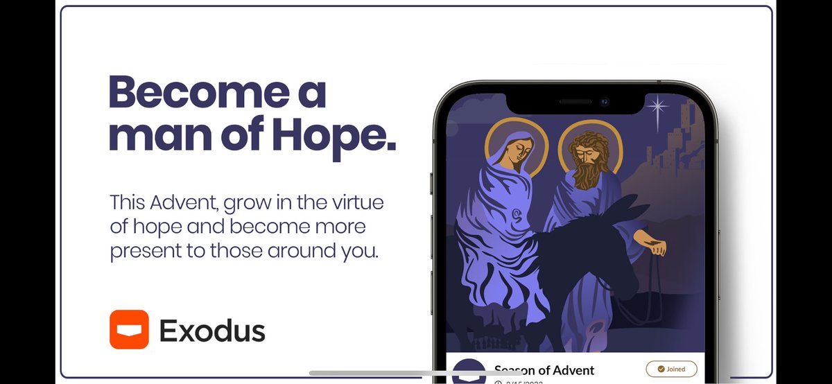 During the season of Advent, men from around the world will grow in the theological virtue of HOPE as they journey to Bethlehem with Joseph and Mary. YOUR journey to HOPE can start this Advent! If you are interested pls head over to exodus90.com/Bas