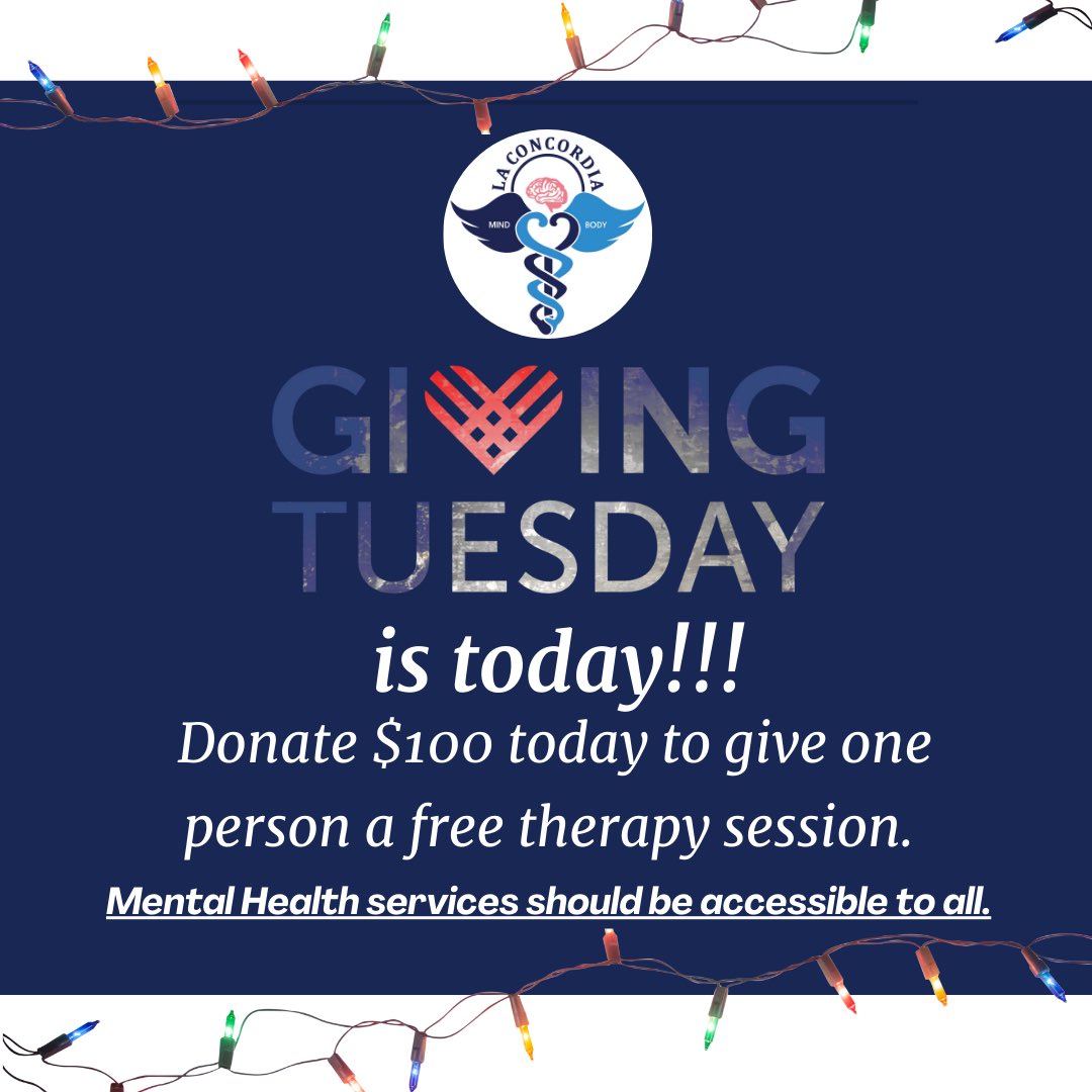 Today is the day of giving for nonprofits like ours whose only mission to help those who are low-income and underrepresented in receiving access to mental health services. Help us help those who are unable to afford such care.

#givingtuesday #nonprofit

laconcordiawellness.org/donate/