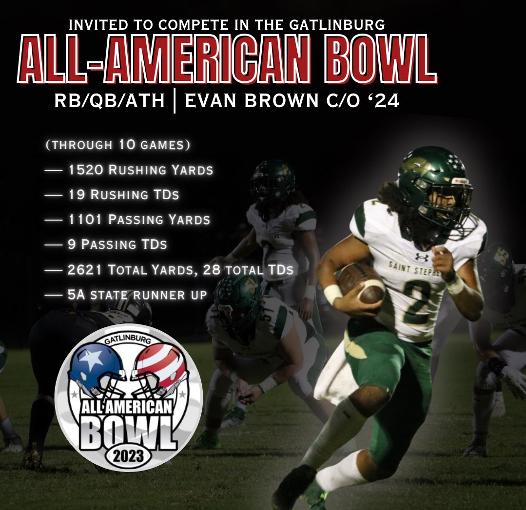 Evan Brown (@__evanb_) on Twitter photo Excited to be able to compete in the <a href="/GatlinburgBowl/">Gatlinburg All American Series</a> All-American Game! Thank you for the invite! #AGTG
<a href="/coachbrown84/">Coachbrown84</a> <a href="/CoachABrown7/">Coach Andrew Brown</a> <a href="/coach_trystan/">Coach Trystan Brown</a> Excited to be able to compete in the <a href="/GatlinburgBowl/">Gatlinburg All American Series</a> All-American Game! Thank you for the invite! #AGTG
<a href="/coachbrown84/">Coachbrown84</a> <a href="/CoachABrown7/">Coach Andrew Brown</a> <a href="/coach_trystan/">Coach Trystan Brown</a>