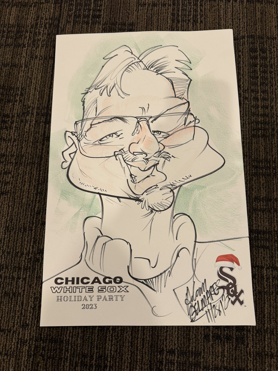 RKCharities42's tweet photo. White Sox had there Christmas party tonight  and they had 2 caraciture artist on hand. So here’s my headshot !! You can’t polish a turd!!! It was nice seeing everyone and Levy made an awesome dinner. https://t.co/oEPAniYqif