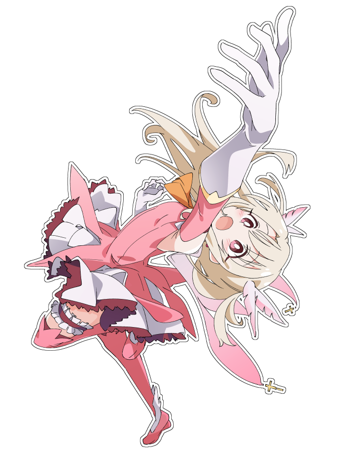 illyasviel von einzbern ,prisma illya 1girl white pupils bright pupils solo gloves open mouth white background  illustration images