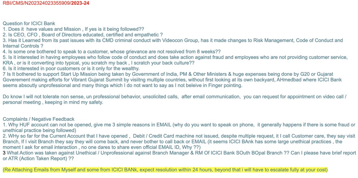 HarrytechfinFx's tweet photo. To @ICICIBank @ICICIBank_Care , MD, Bof Diiectors, Independent Director  @neelam_dhawan 

CC @RBIsays @RBI @FinMinIndia @MCA21India @nsitharamanoffc  @icsi_cs @theicai  [Regulator)

Ref Complaints
033-628-654
SR936845700 7/10/23
033-738-174 - 28/9/23

RBI - N202324023355909 https://t.co/Gub4B4iaOG