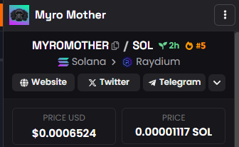 MyroMother's tweet photo. #MyroMother is currently a top 5 trending on Dexscreener and has just hit a 150k market cap. Milly cap incoming 🔥 https://t.co/2LdoUcGgXX