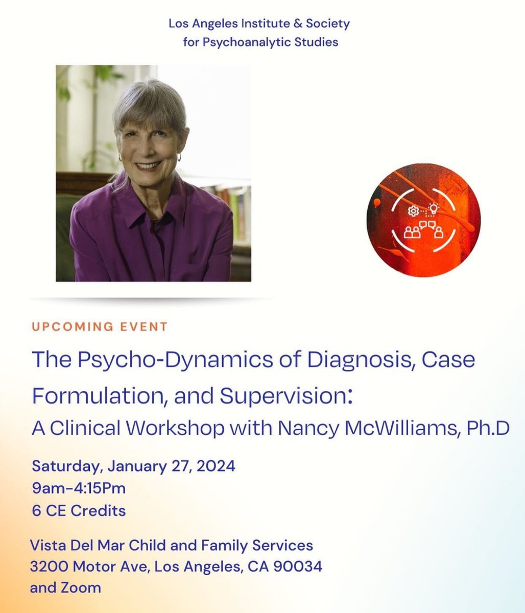 Ben_Chandler's tweet image. Registration has opened for what is sure to be a great day-long workshop with Nancy McWilliams.  

laisps.org/events/nancymc…