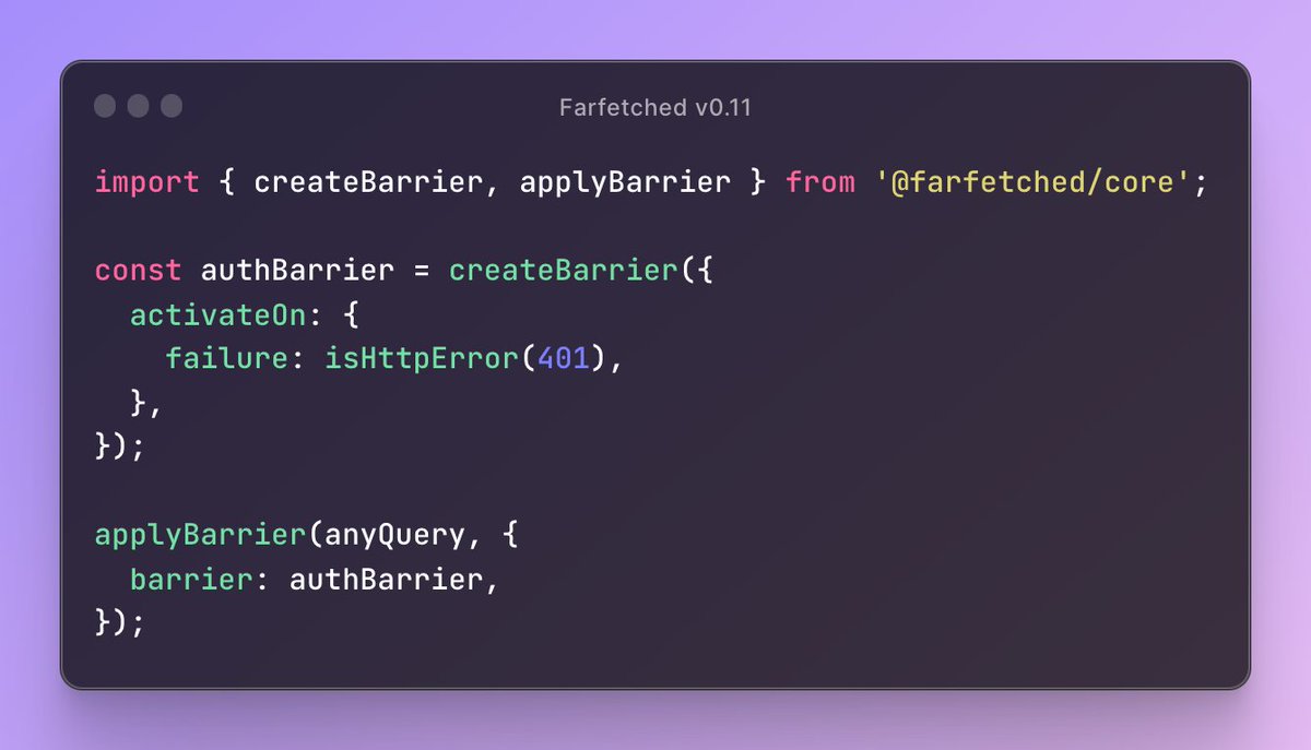 Farfetched v0.11 🥳 Two highlights of this release are: 👉 Barrier API which allows you to postpone the execution of a Query or Mutation until a certain condition is met. 👉Effector v23 with a bunch of new features and improvements. farfetched.pages.dev/releases/0-11.…