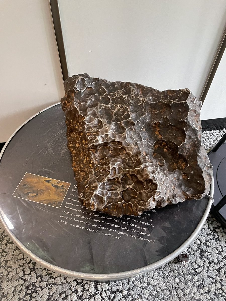This 250kg meteorite landed outside Alice Springs 5000yrs ago - indigenous records show ppl were told not to drink the water from the crater it caused as it made people ‘go crazy and die’. It’s 95% iron &amp; 5% nickel so this would have been heavy metal poisoning in the water.