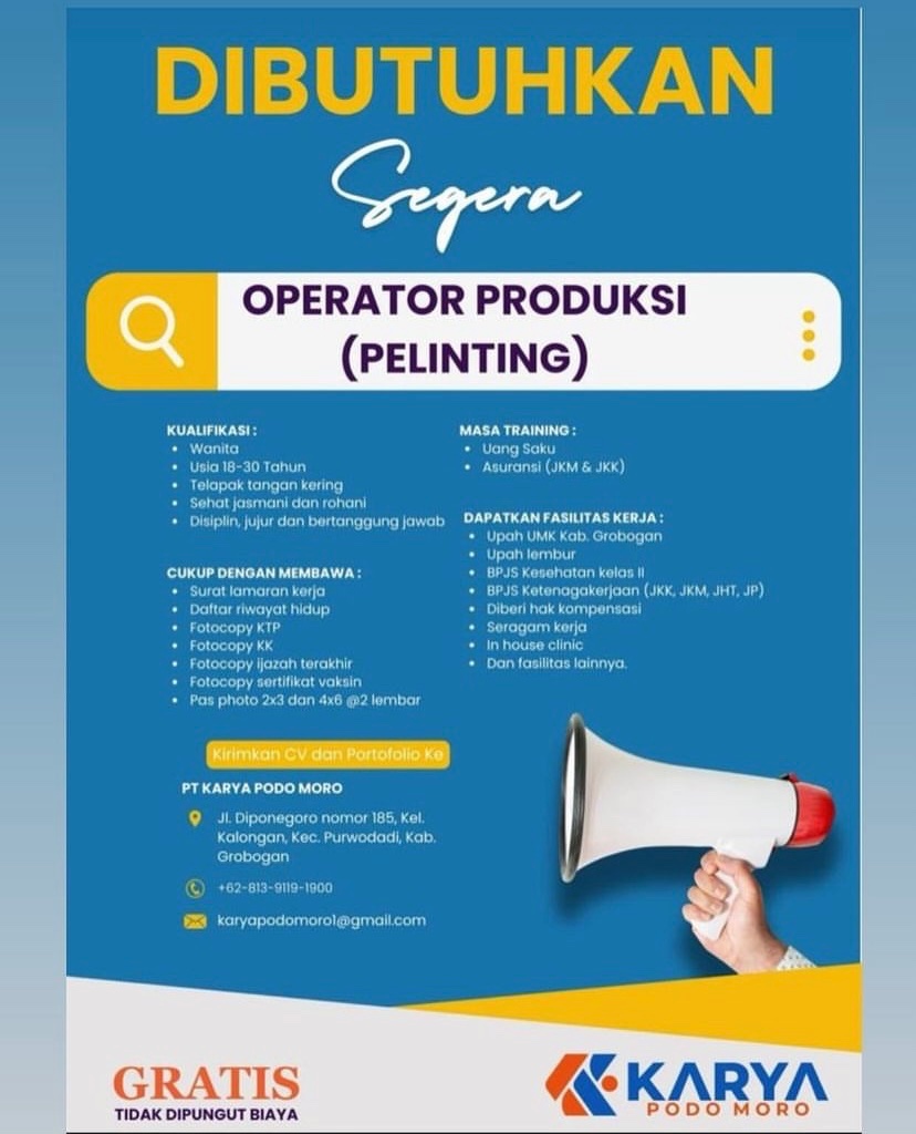 DisnakertranGro's tweet photo. Hallo Sahabat pencaker informasi lowongan pekerjaan.

#sumarnigrobogan #bambangpujiyantodr #anangarmunanto #teguhharjokusumo #infolokergrobogan #disnakertransgrobogan https://t.co/qmYMotvn1F