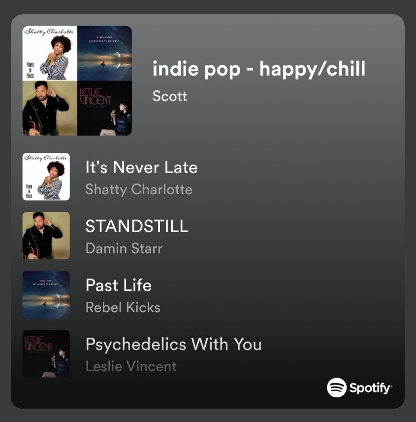 Always excited to see my tracks appear on independent playlists 🙂 STANDSTILL 🎧

Check out "Indie Pop - Happy/Chill" playlist on Spotify ➡️ open.spotify.com/playlist/3Bvw8… 

#Spotify #Music #Playlist
