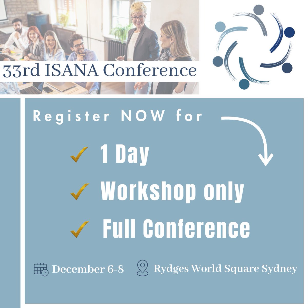 We invite you to check out the multiple registration options for this years ISANA Conference. 

Stay for the entire conference, a day or a post conference workshop.

Register HERE isanaconference.com/registration

#ISANAconference2023 #internationalstudents #intled