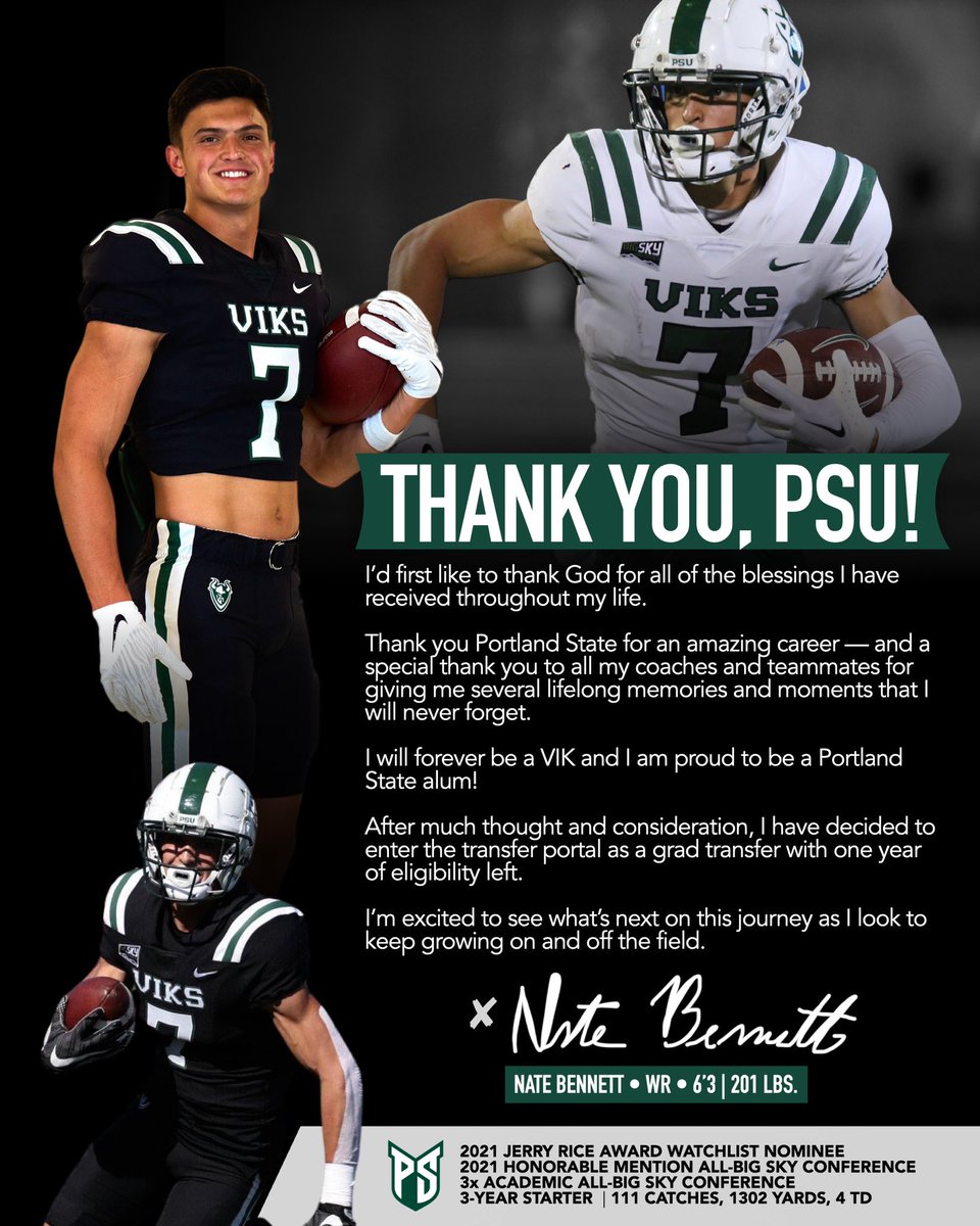 Nate Bennett (@nate9bennett) on Twitter photo Forever and Always a Vik! Open to all inquiries as a Grad Transfer. Forever and Always a Vik! Open to all inquiries as a Grad Transfer.