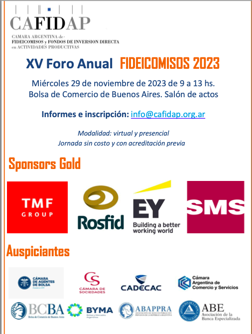CAFIDAP_News's tweet photo. Hoy 29 de Noviembre a las 9.00 hs tendrá lugar en el Salón de Actos de la Bolsa de Comercio de Buenos Aires, una nueva edición del Foro Anual de CAFIDAP. “Fideicomisos 2023”. https://t.co/1g7dIqIWHi