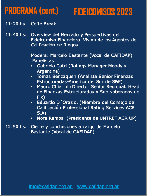 CAFIDAP_News's tweet photo. Hoy 29 de Noviembre a las 9.00 hs tendrá lugar en el Salón de Actos de la Bolsa de Comercio de Buenos Aires, una nueva edición del Foro Anual de CAFIDAP. “Fideicomisos 2023”. https://t.co/1g7dIqIWHi