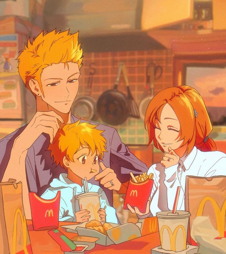 Ichigo was enjoying take out with the family.