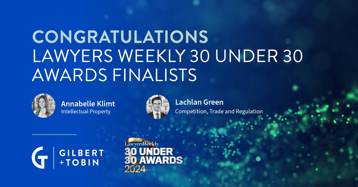 Congrats Annabelle Klimt and Lachlan Green for being recognised as finalists in the <a href="/LawyersWeekly/">Lawyers Weekly</a> 30 under 30 Awards 2024! <a href="/gtlaw/">Gilbert + Tobin</a> #30under30 #auslaw #lawyersweekly