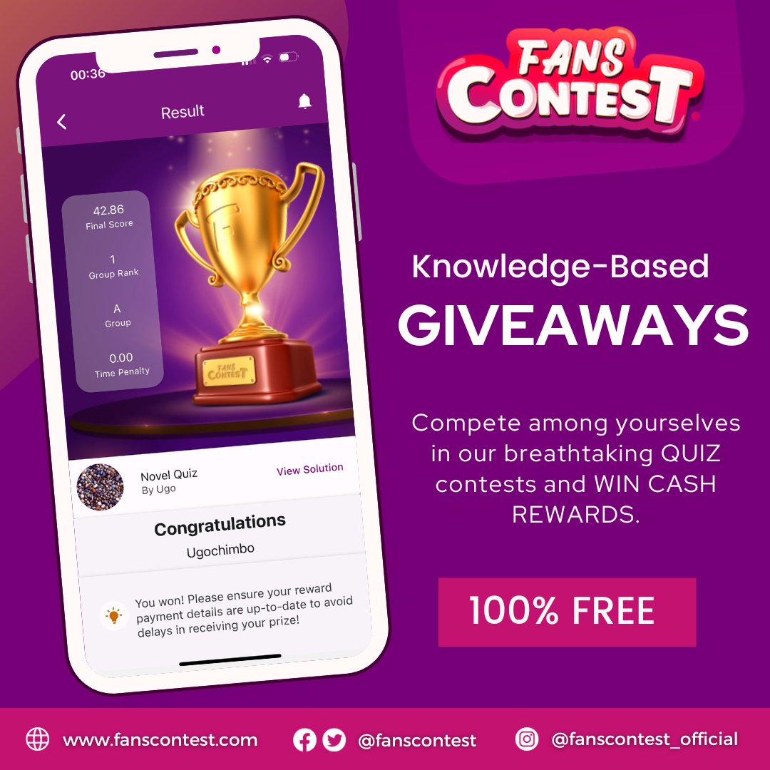 NigeriaStories's tweet photo. Let's spice up your learning: Compete among yourselves and win cash rewards 😁😁😁.

It's fun, and guess what? It's totally FREE—no strings attached. And yes, winners do get cash prizes.

Join the fun 
@fanscontest
 and let us embrace knowledge together. FREE, FUN, and FAIR. https://t.co/jhilPwCuhu