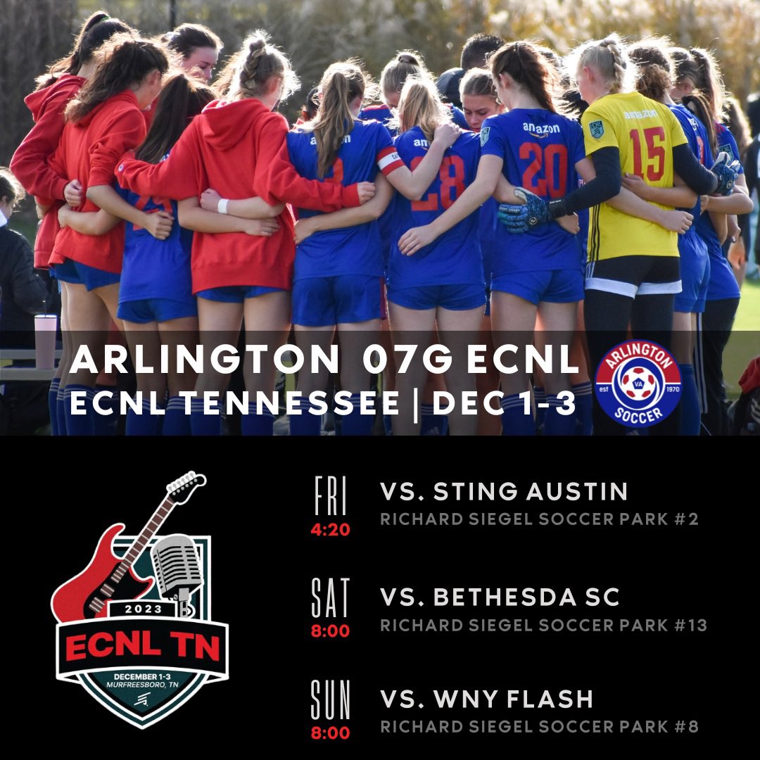 ARL07GirlsECNL's tweet photo. Can’t wait to get on the field at #ECNLTN this weekend! Come out and watch us play! #TeamArlington @ECNLgirls @arlingtonsoccer @ImYouthSoccer @TopDrawerSoccer https://t.co/QmzjmrMfTC