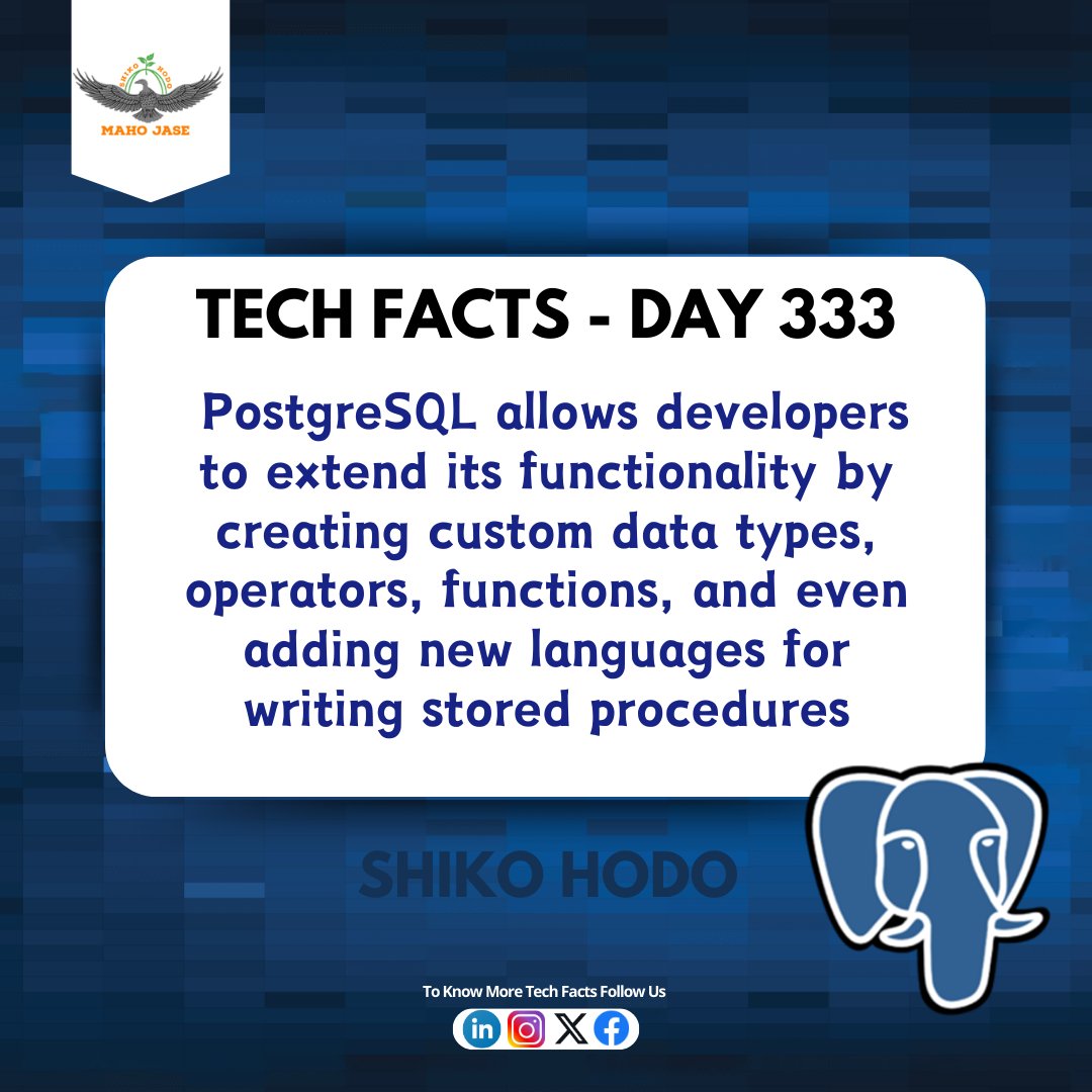 mahojase's tweet image. Tech Facts: Day 333

#postgressql #PostgreSQL #postgresscoding #SQL #technicalcourse #technology #Programming #postgressprofessional #SoftwareDevelopment #TechCommunity #CodingLife 
#DatabaseDevelopment #softwarearchitectures #ProgrammingLanguages #dailytechfacts #mjit