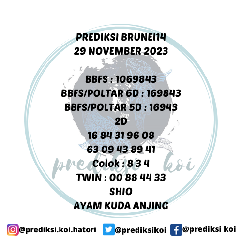prediksikoi's tweet photo. PREDIKSI BRUNEI14 29 NOV 2023

#togel #angkajitubrunei #brunei #togelbrunei #bruneitogel #prediksibruneihariini #brunei #bruneitogel #bocoranbrunei
#angkabrunei #kepritogel #togeljitu #togelonline #angkajitu #prediksitogel  #angkabocoran https://t.co/DpG4rsa204